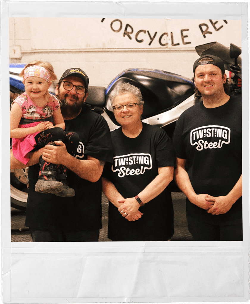 Twisting Steel Edmonton Motorcycle Repair Family Photo Polaroid
