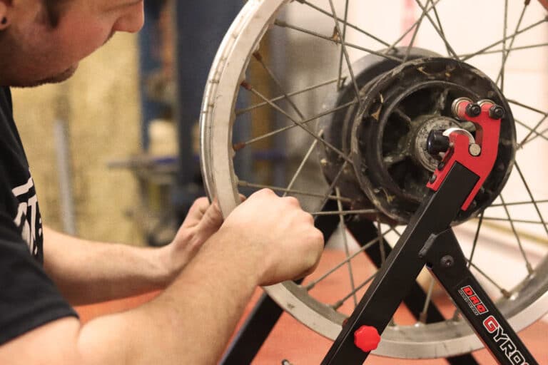 Twisting Steel providing Wheel Repair services as part of our Off-Warranty Motorcycle Service & Repairs in Edmonton.