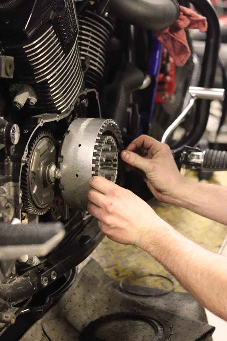 Twisting Steel providing clutch assembly services as part of our Off-Warranty Motorcycle Service & Repairs in Edmonton.